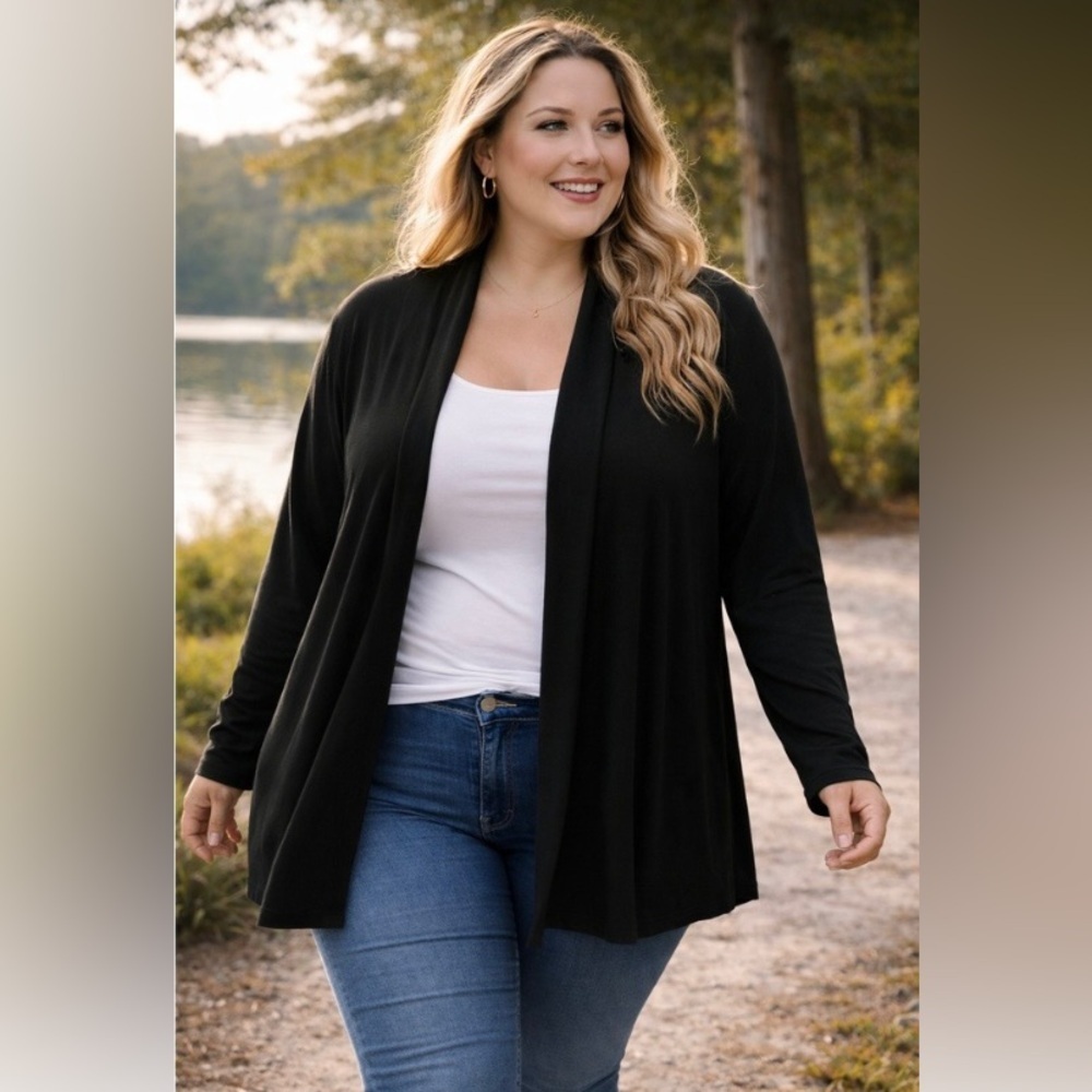 L.L. Bean Black Open-Front Women's Cardigan